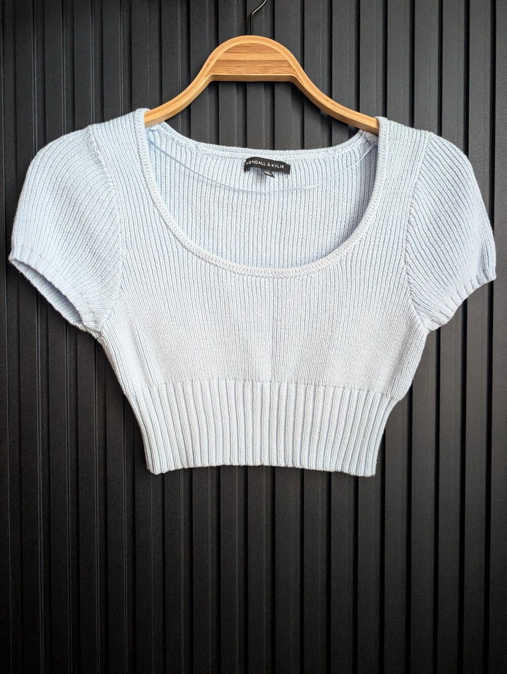Kendall & Kylie Light Blue Scoop Neck Knit Crop Top